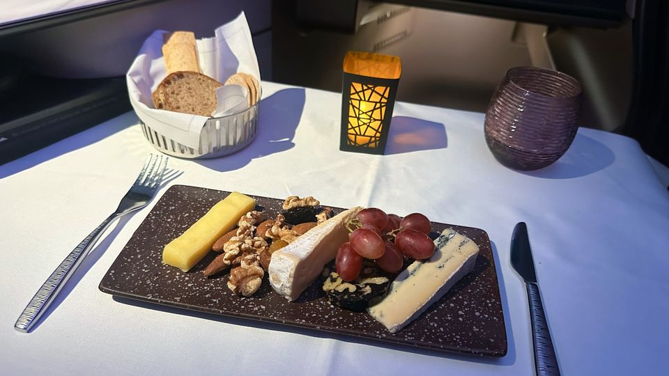 The cheese platter features Australian triple-cream, cheddar and blue vein.