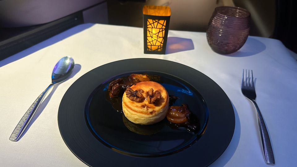 Third course of dinner: Basque cheesecake.