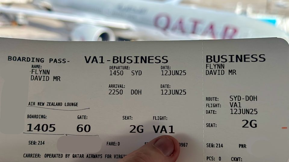 Ready to fly on Virgin Australia's VA1 from Sydney to Doha.