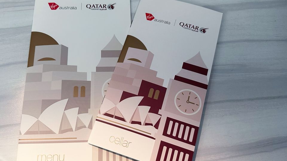 A Virgin Australia logo on Qatar's menus is the sole concession to this being a Virgin flight.
