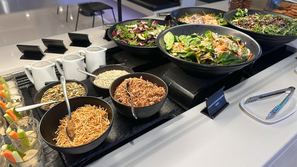 The AirNZ lounges put on a good buffet spread, but business class passengers should save their appetite for the flight...
