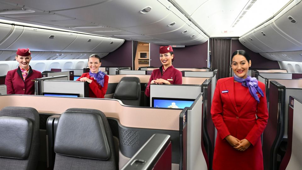Despite what this PR photo may suggest, there are no Virgin Australia crew on these Virgin x Qatar flights.