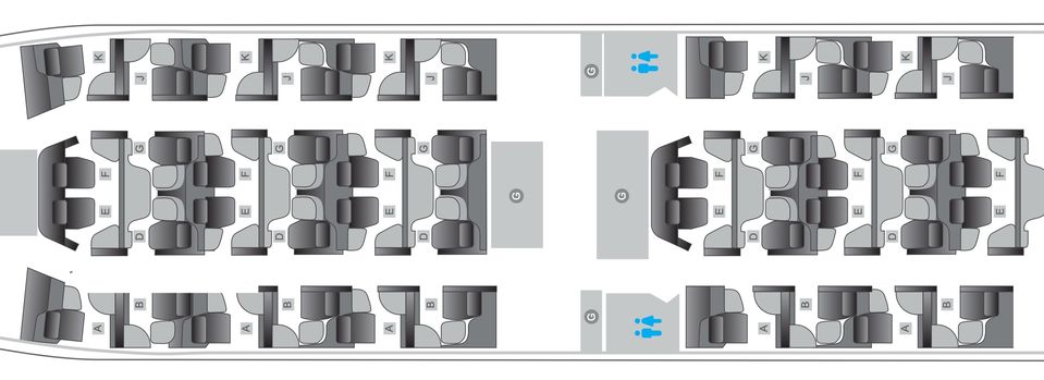Qatar Airways' Boeing 777 Qsuite business class seat map.