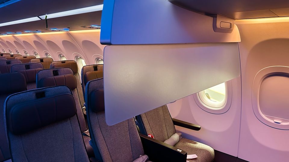 The business/economy cabin divider on Qantas' new Airbus A321XLR.