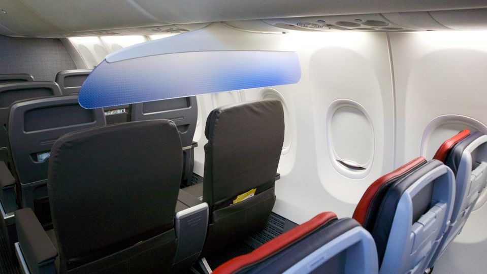 The business/economy cabin divider on American Airlines' Boeing 737-8.