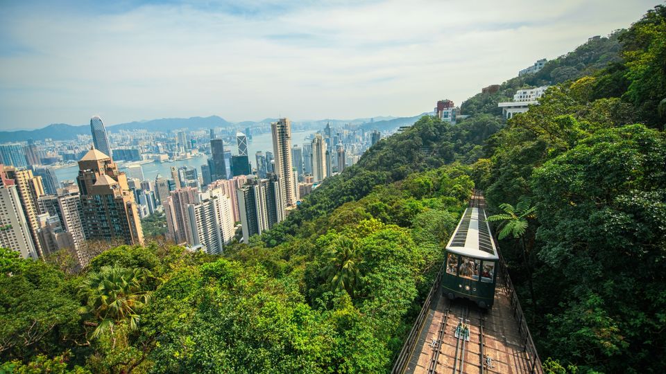Journey high above Hong Kong on the Peak Tram.