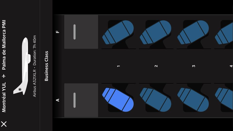 The layout for Air Canada's XLR business class.