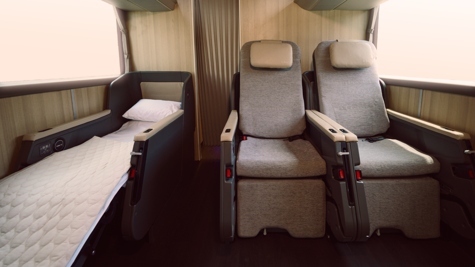On board Europe's new Twiliner business class coach.