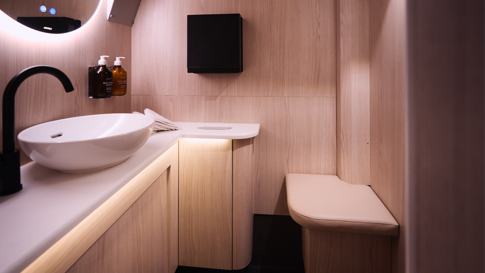 The changing room on Europe's new Twiliner business class coach.