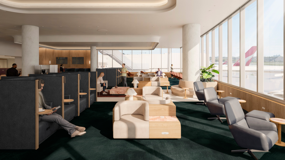 A concept image of the new Qantas Sydney International Business Lounge.