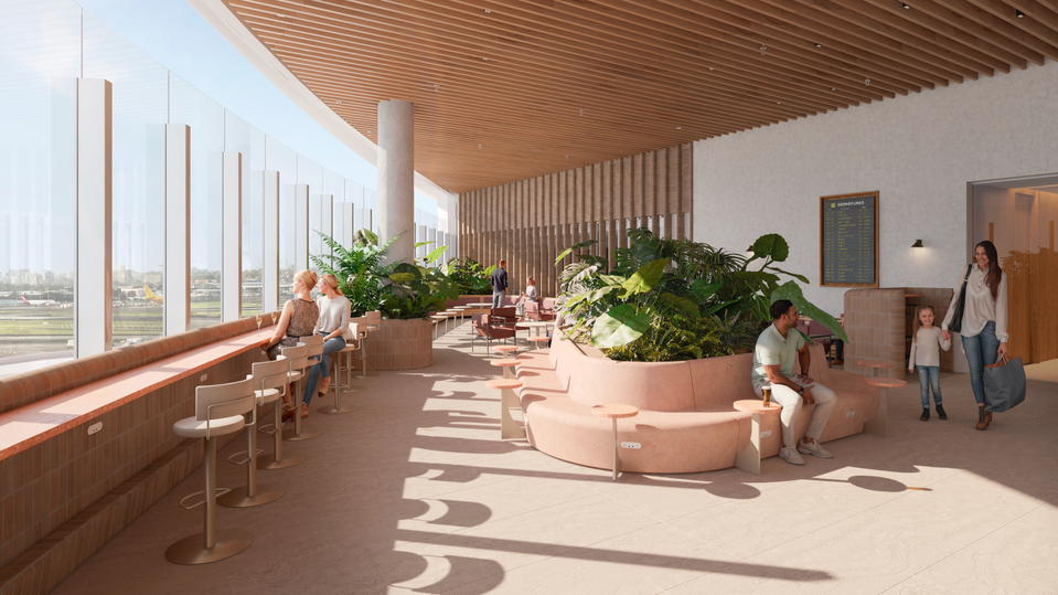 A concept image of the new Qantas Sydney International Business Lounge.
