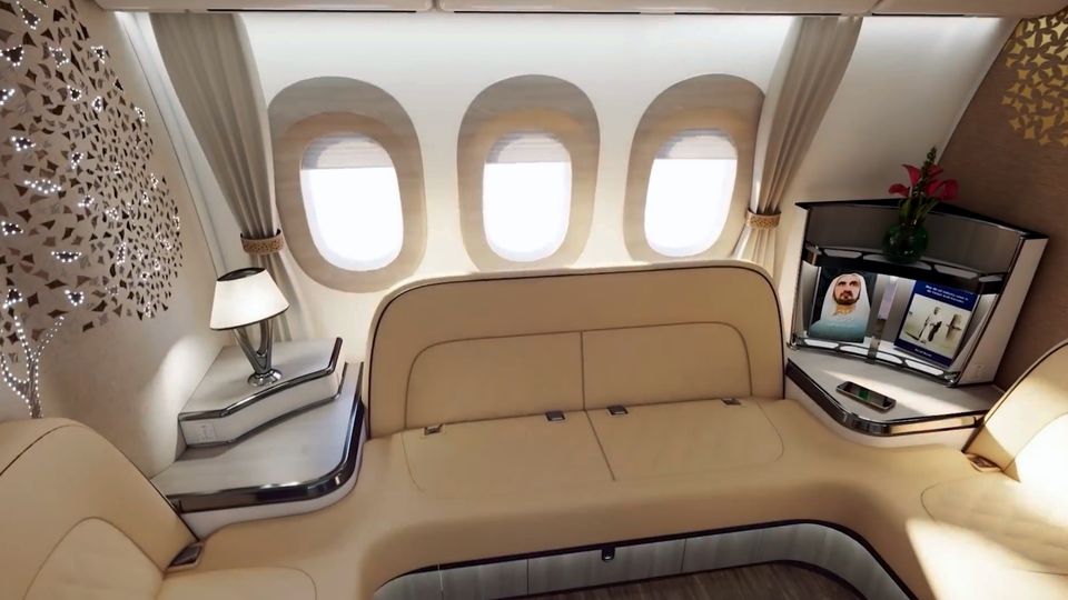 Emirates' onboard 777X lounge.
