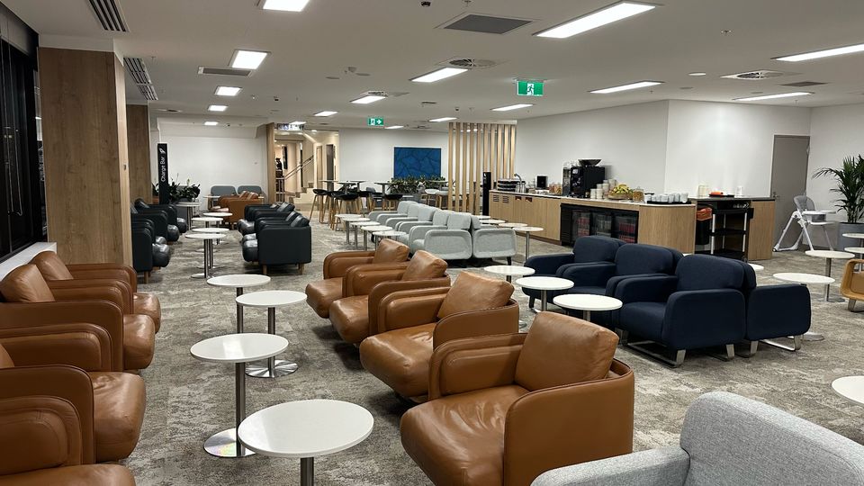 Qantas' temporary Sydney international business class lounge.