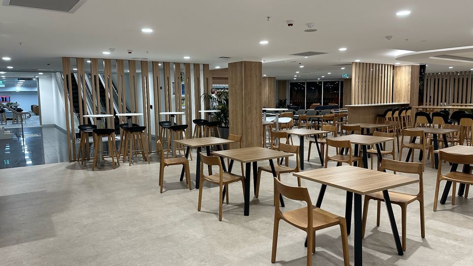 Qantas' temporary Sydney international business class lounge.