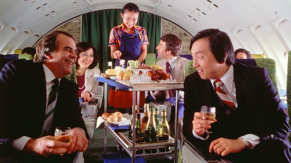 First class on Cathay Pacific's Boeing 747, 1979.