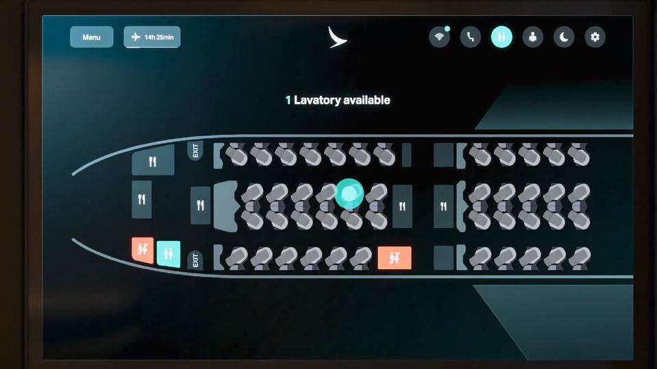 The Boeing 777's handy washroom indicator screen didn't make the cut for the A330 refurb.