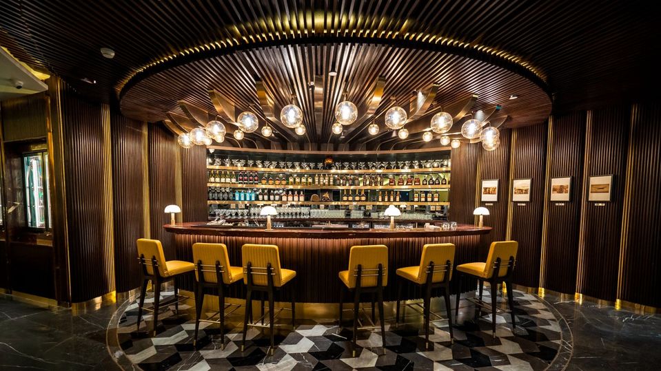 The speakeasy-style Aviator's Bar at Air India's new Maharaja Lounge, Delhi.