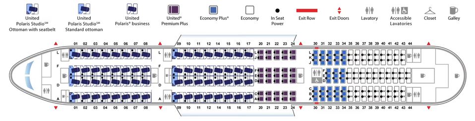 United's Elevated Boeing 787-9 seat map.