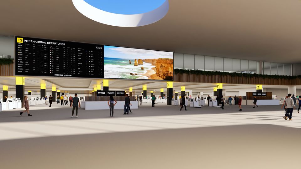 Concept render: Melbourne Airport's new T2 check-in area.