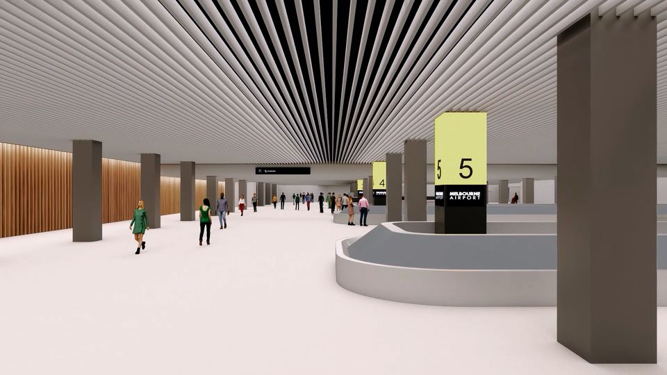 Concept render: Melbourne Airport's expanded T2 arrivals baggage reclaim area.