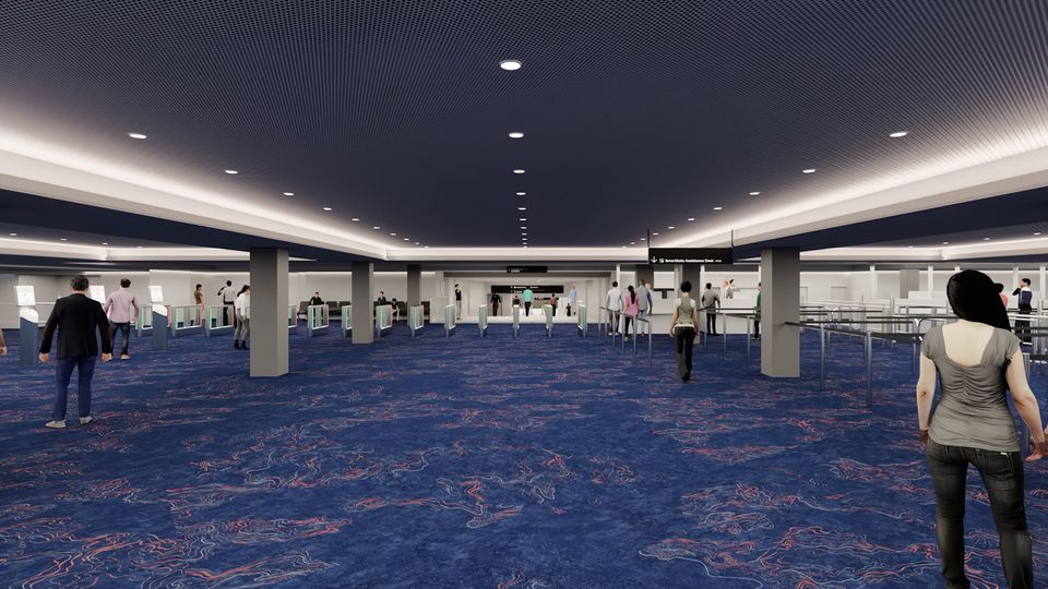 Concept render: Melbourne Airport's expanded T2 arrivals and immigration area.