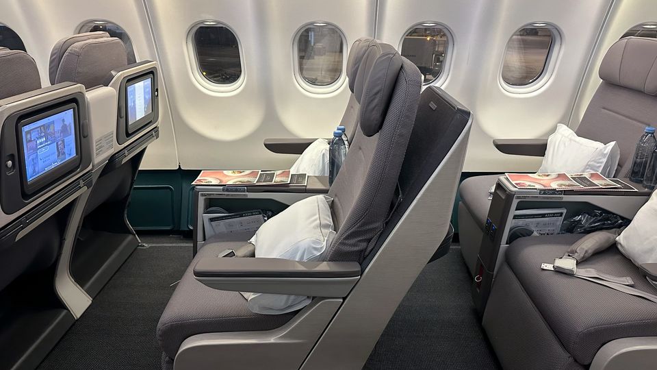Cathay's A330 regional business class seat is mounted in its own fixed shell.