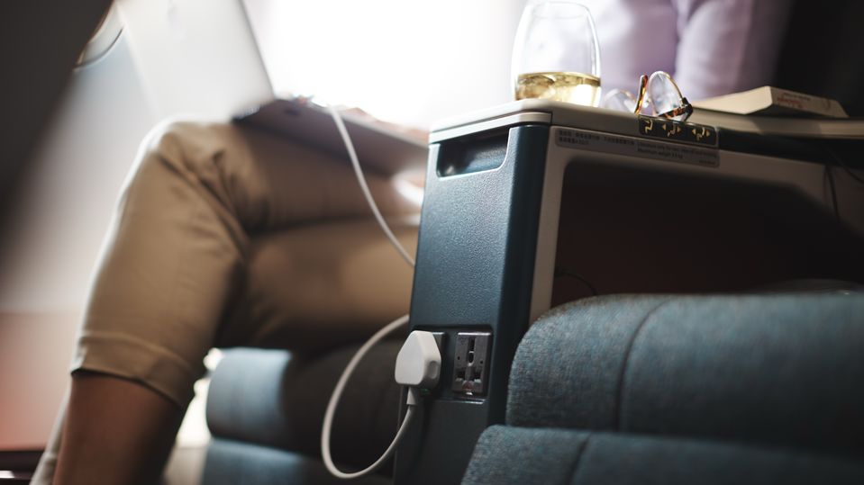 Each A330 business class passenger has their own AC outlet between the seats.