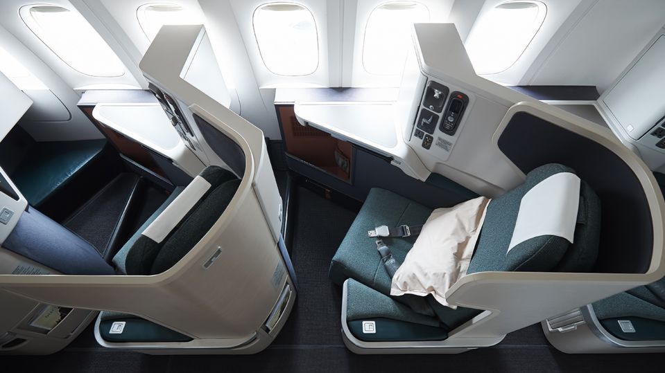 Cathay Pacific's classic A350 business class seat.