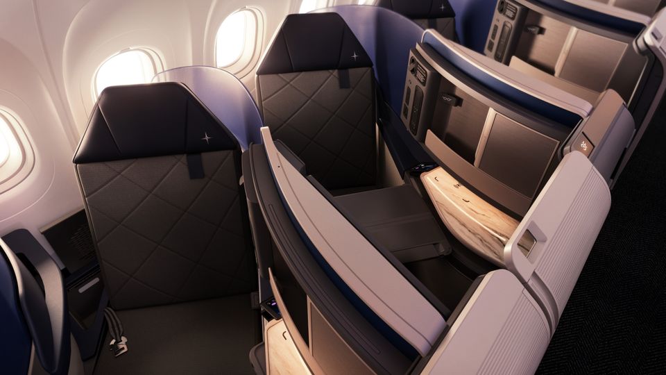 Note the on-brand blue dividers which wrap around each seat.