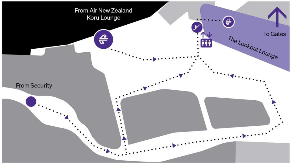 How to get to AirNZ's temporary The Lookout Lounge.