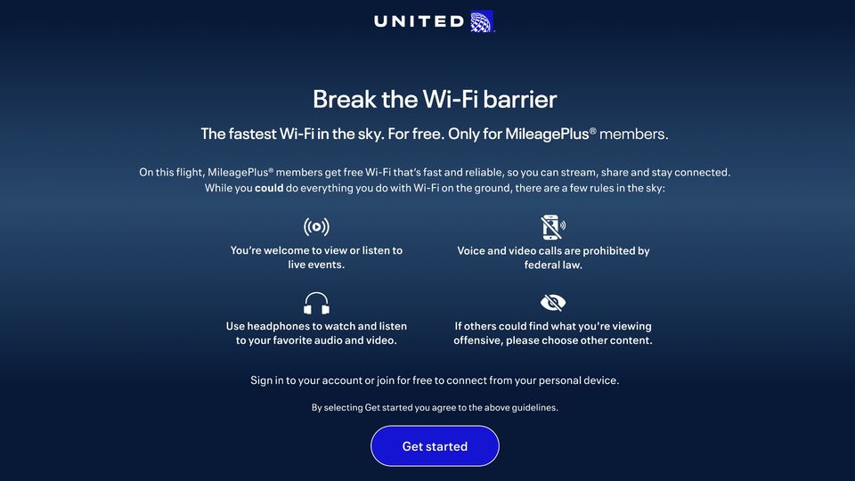Starlink is free for United MileagePlus members (and yes, video-calls are banned, as is blasting music or video without headphones).