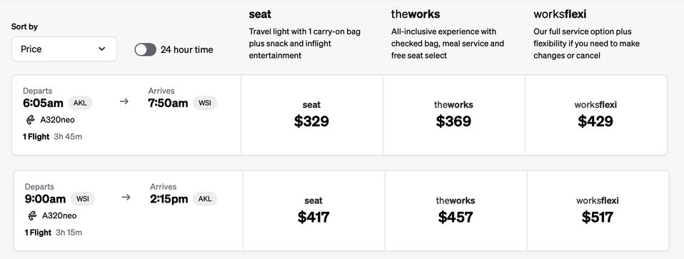 Air New Zealand's WSI-AKL flights are now on sale.