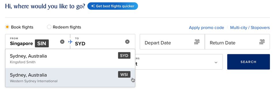 Singapore Airlines offers a much better way to confirm you want to fly to or from WSI.