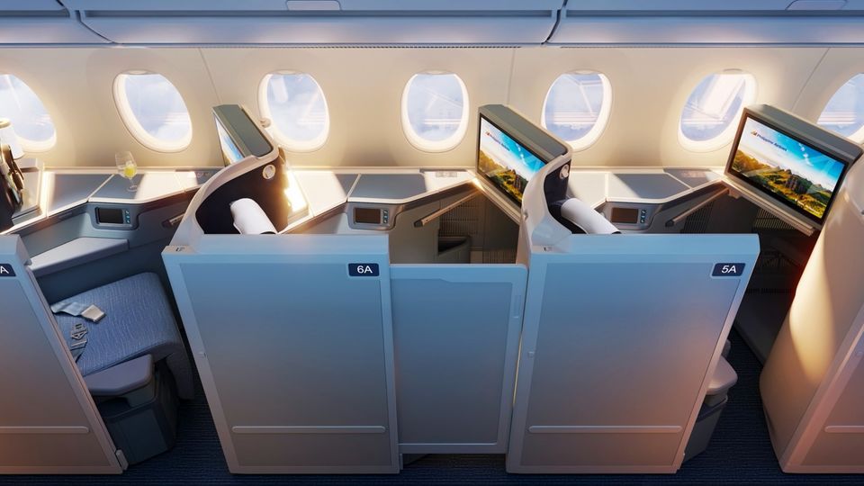 PAL's new A350-1000 includes these modern Mabuhay Studio business class suites.