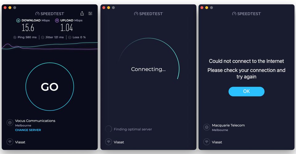 Connection lottery: sometimes it's fast, sometimes its not there at all.