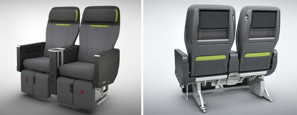 The Recaro PL3530 premium economy seat, shown here in Recaro's catalogue treatment.