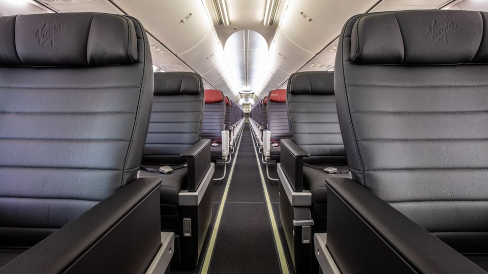 Virgin's current two-class 737 cabin.