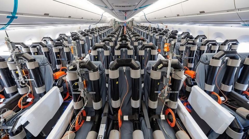 Inside the A350-1000ULR test aircraft.