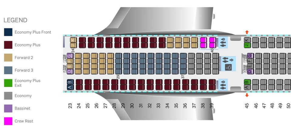 Qantas A330-300 seat map with Economy Plus.