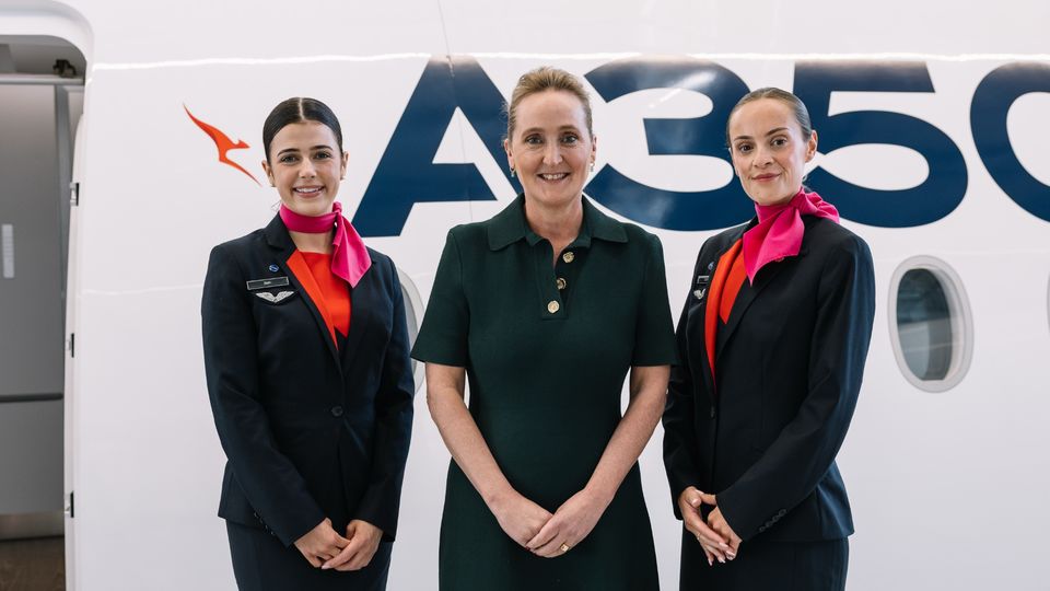 Qantas Group CEO Vanessa Hudson, centre, says economy class on the A350 is the key to maximising revenue.