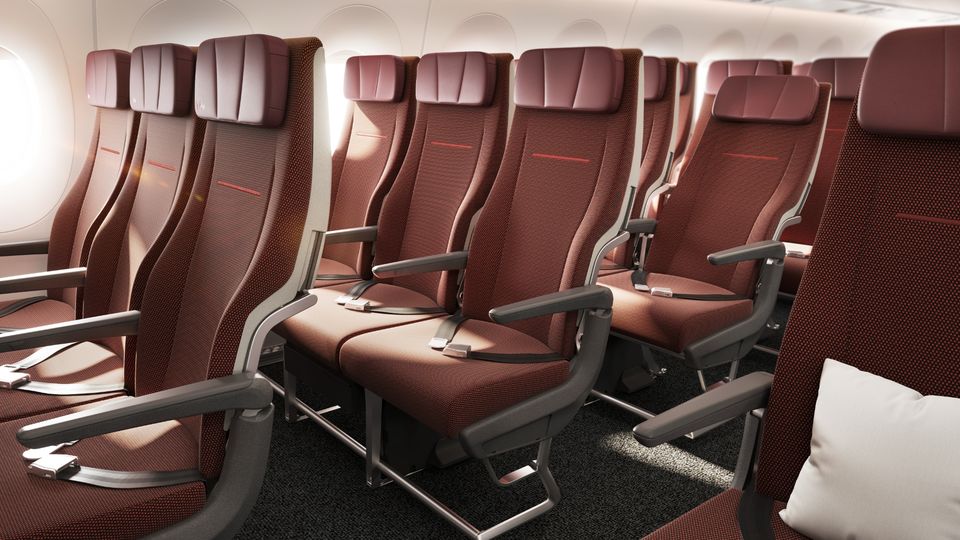 Qantas' new-look A350 economy seats.