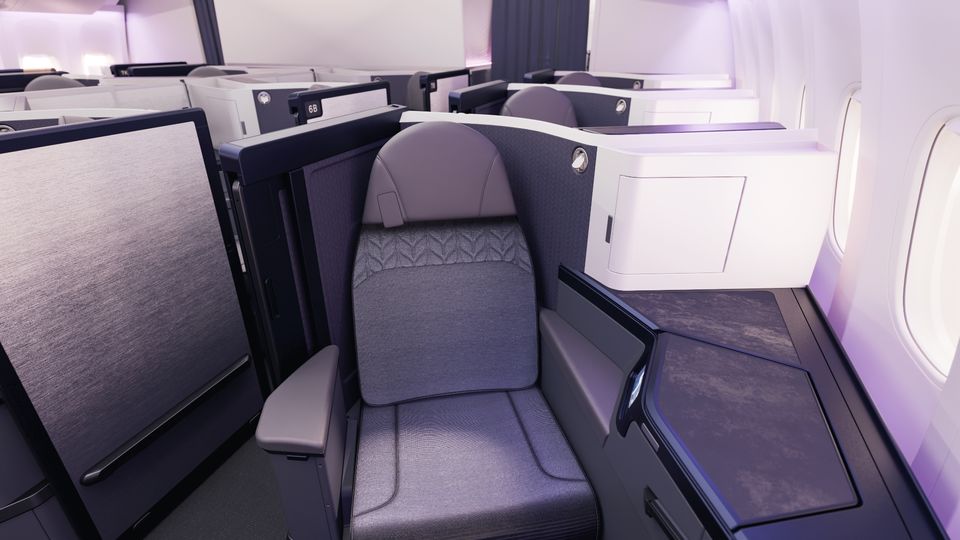 Air New Zealand's new 777 business class, arriving from mid-2027.