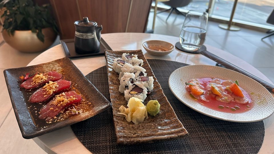 A selection from the LAX Delta One Lounge's sushi bar.
