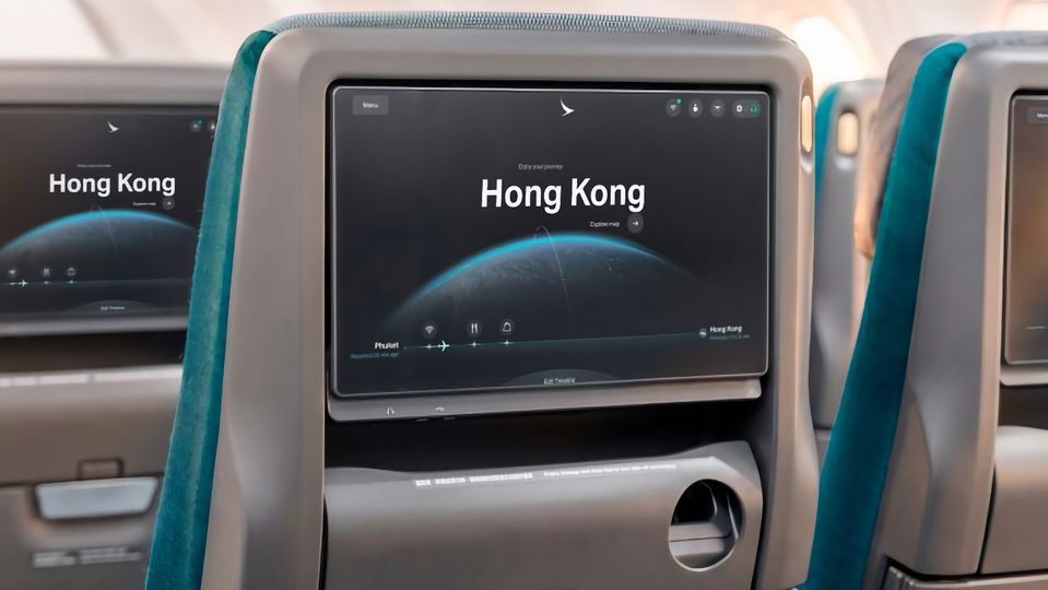 Bigger and brighter screens feature on Cathay's new A321neo economy seat.