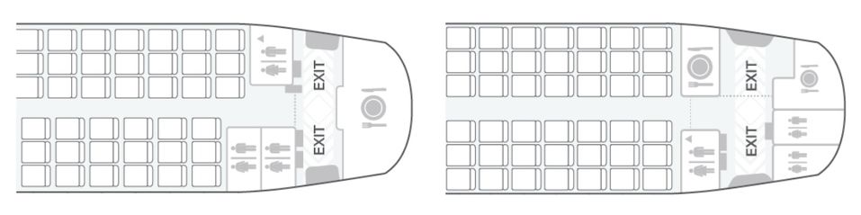 Cathay's new A321neo toilet & galley layout (left) compared to the original (right).