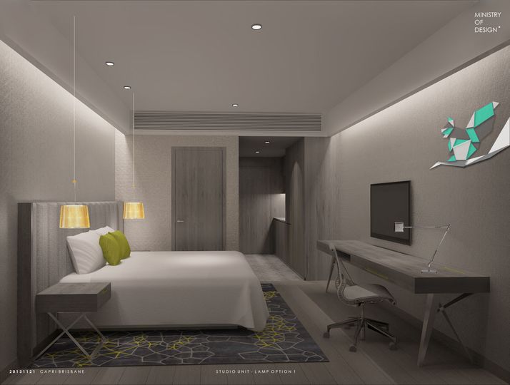 A render of a studio unit at the Capri by Fraser Brisbane