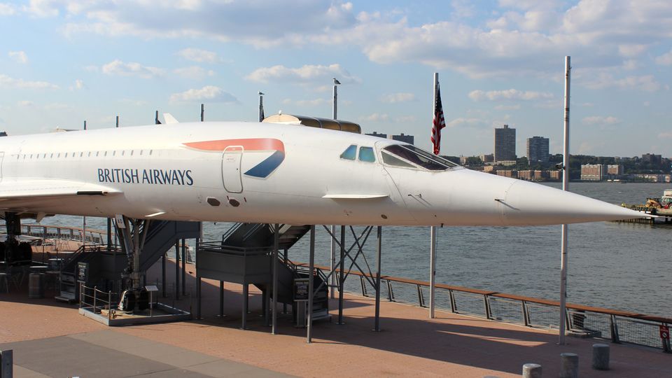 A British Airways Concorde sits idle at the Intrepid Sea, Air & Space Museum in New York City.
