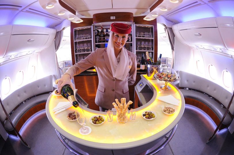 Emirates' original Airbus A380 inflight bar and lounge.
