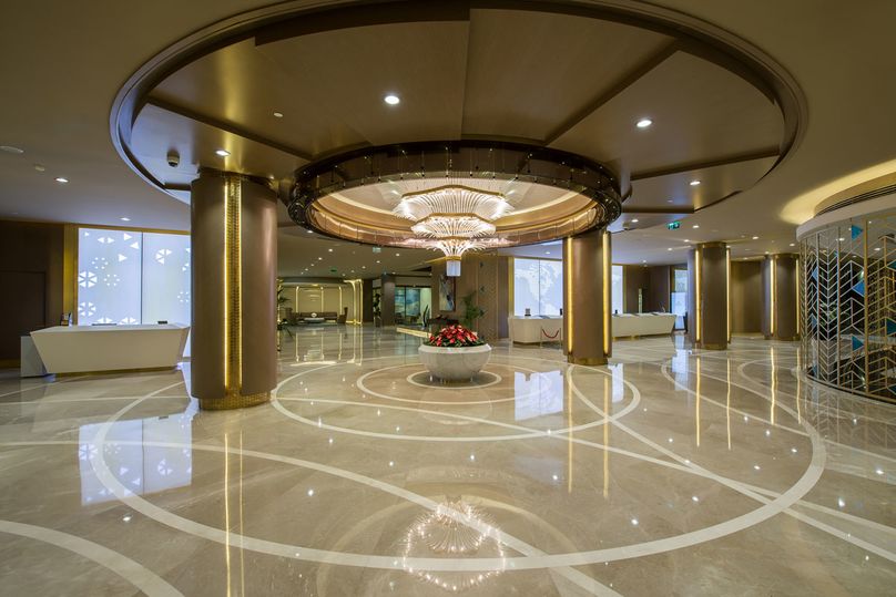Greeting you on arrival: the Hilton Istanbul Kozyatagi hotel lobby