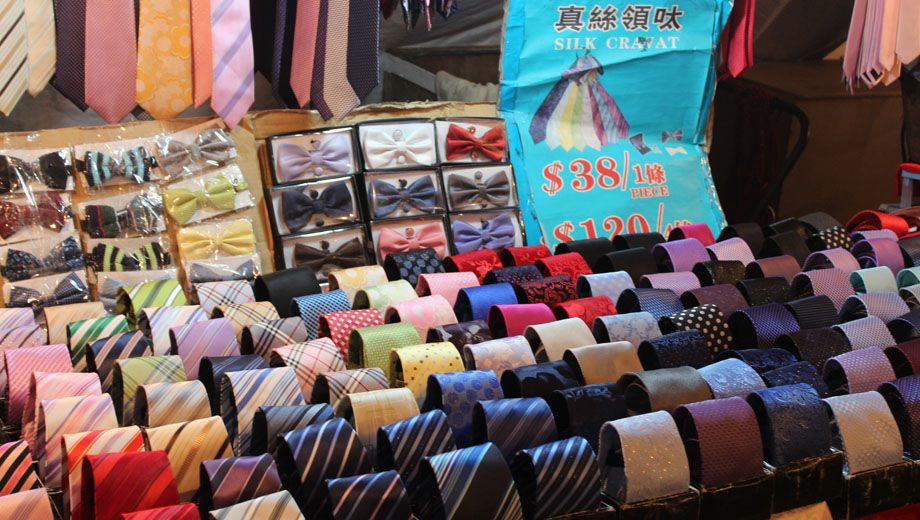 Cheap ties at the Temple Street Night Market in Kowloon, Hong Kong
